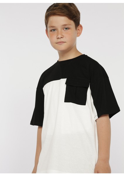 Block Boy Siyah Bisiklet Yaka Oversize Erkek Çocuk Desenli T-Shirt