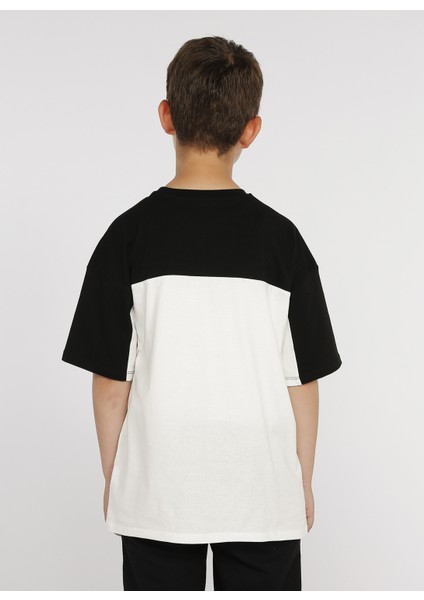 Block Boy Siyah Bisiklet Yaka Oversize Erkek Çocuk Desenli T-Shirt