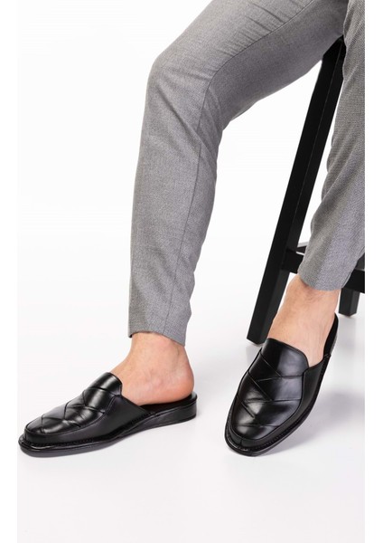 Erkek Deri Damat Ev Terliği KAYAŞ.105 - Siyah - 40