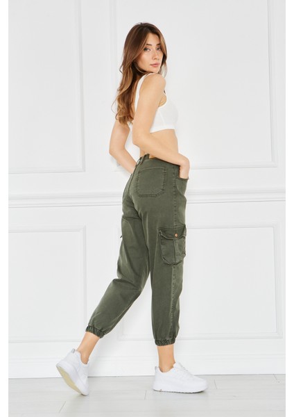 Kadın Jogger Paça Lastikli Kargo Cepli Gabardin Kadın Pantolon