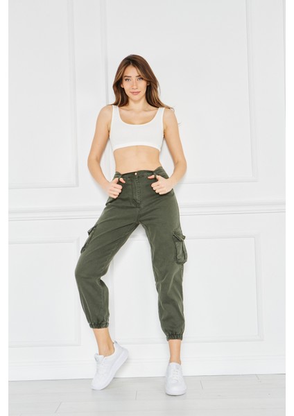Kadın Jogger Paça Lastikli Kargo Cepli Gabardin Kadın Pantolon modelleri