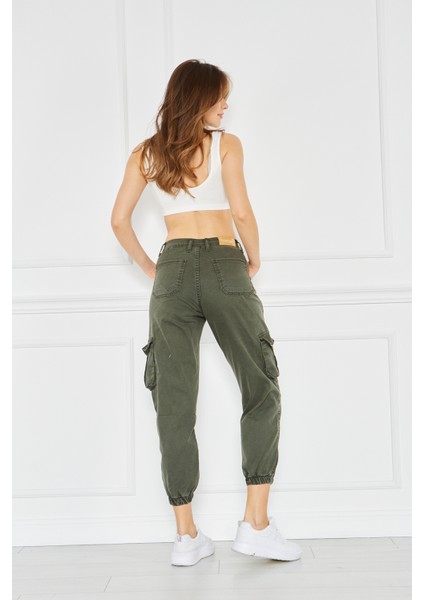 Kadın Jogger Paça Lastikli Kargo Cepli Gabardin Kadın Pantolon fırsatları