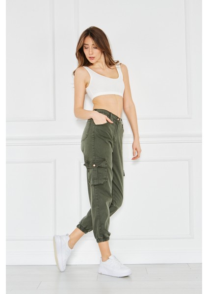 Kadın Jogger Paça Lastikli Kargo Cepli Gabardin Kadın Pantolon indirimleri
