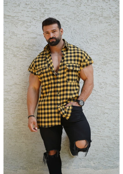 Be Green Wear Gym Plaid Oduncu Spor Gömlek - Sarı