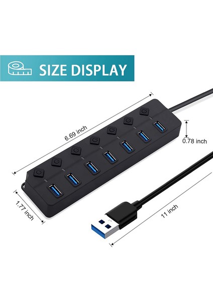 Bireysel Güç Anahtarları ve Işıkları ile 7 Bağlantı Noktalı USB 3.0 Hub (Yurt Dışından)