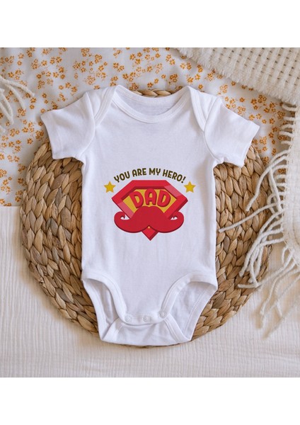 Gift You Are My Hero Dad Tasarımlı Bebek Body Zıbın - Model 1