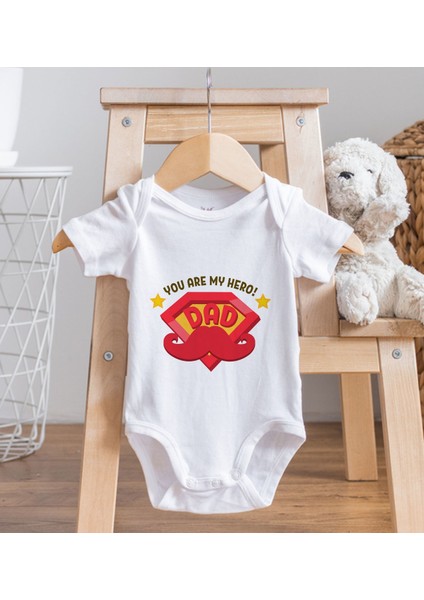 Gift You Are My Hero Dad Tasarımlı Bebek Body Zıbın - Model 1