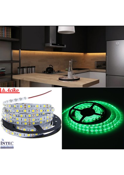 3 Çipli Silikonsuz Şerit LED Iç Mekan LED Aydınlatma Yeşil 10 mt
