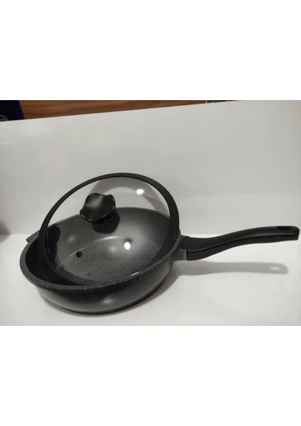 28 cm Granit Döküm Kore Model Wok Tava Gri