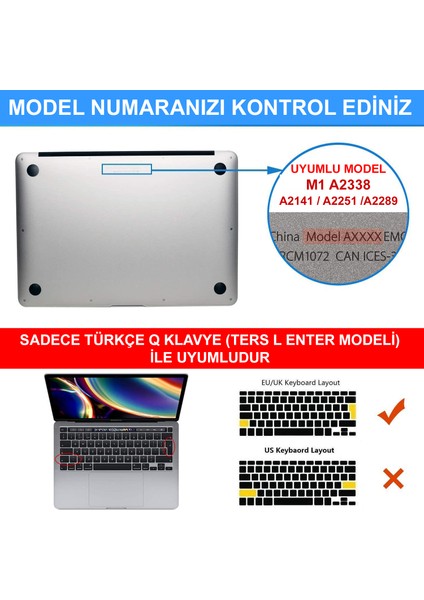 Macbook Pro 2020 13 Inch A2289-A2251 ile Uyumlu Türkçe Q Klavye Slim Şeffaf Klavye Koruyucu Kılıf