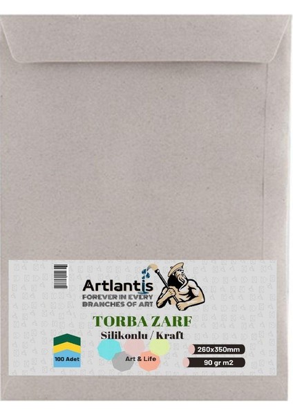 Torba Zarf 26X35 cm Kraft 90 gr Silikonlu 100'LÜ 1 Paket Artlantis 260*350 mm Torba Zarf Kraft 100 Lü 1 Paket