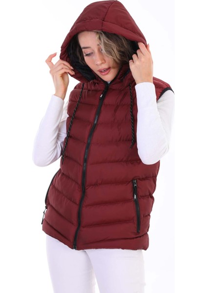 Kadın Y20 Jel Dolgu Fermuarlı Kapüşonlu Günlük Spor Şişme Yelek