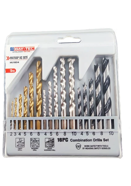 Bay Tec Bay-Tec 16 Parça Metal Ağaç Beton Duvar Delme Uçları Full Set Profesyonel Standlı