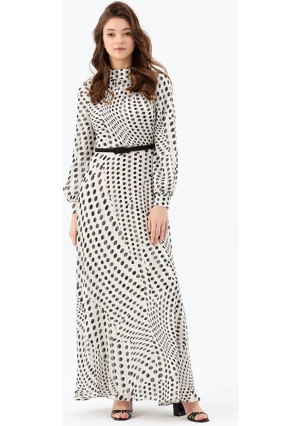 Emprime Puan Desenli Elbise Siyah