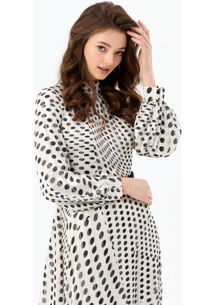 Emprime Puan Desenli Elbise Siyah modelleri