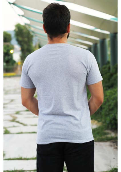 Erkek Gri Slim Fit Büyük Çapa Desenli Kısa Kollu Tişört 20ETSHBCAP fırsatları