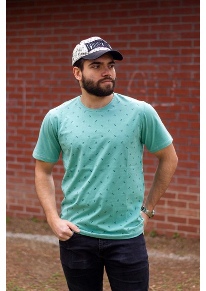 Erkek Çağla Slim Fit Çapa Desenli Kısa Kollu Tişört 20ETSHCAPA