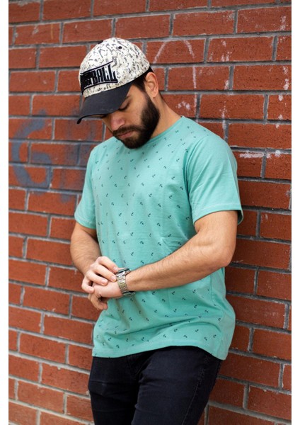 Erkek Çağla Slim Fit Çapa Desenli Kısa Kollu Tişört 20ETSHCAPA