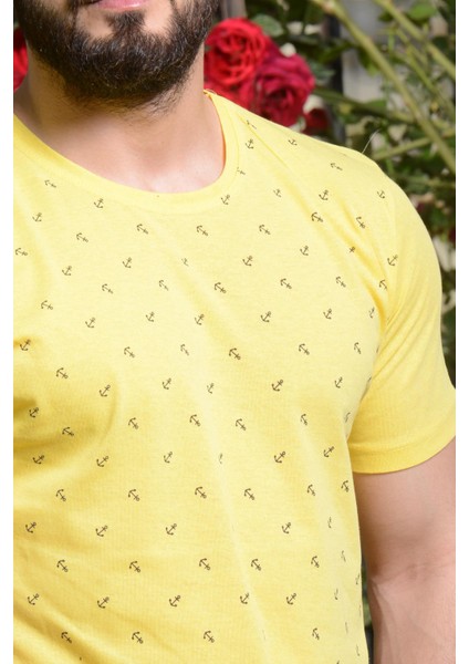 Erkek Sarı Slim Fit Çapa Baskılı Kısa Kollu Bisiklet Yaka Tişört 20ETSHCAPA modelleri