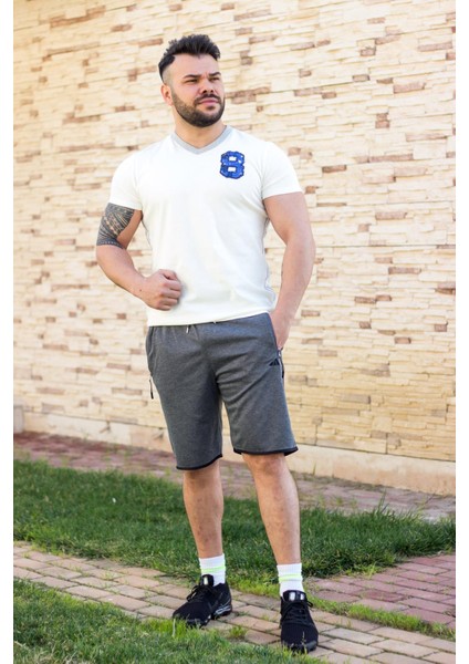Erkek Gri Petek Kumaş Cepli Gizli Fermuarlı Ipli Kısa Bermuda Şort 21ESRTKPET fiyatları