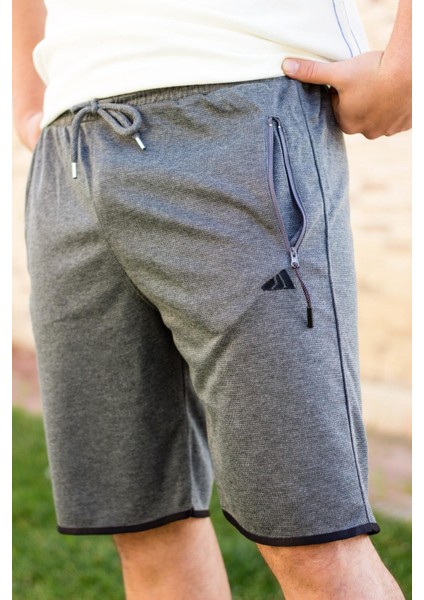Erkek Gri Petek Kumaş Cepli Gizli Fermuarlı Ipli Kısa Bermuda Şort 21ESRTKPET modelleri