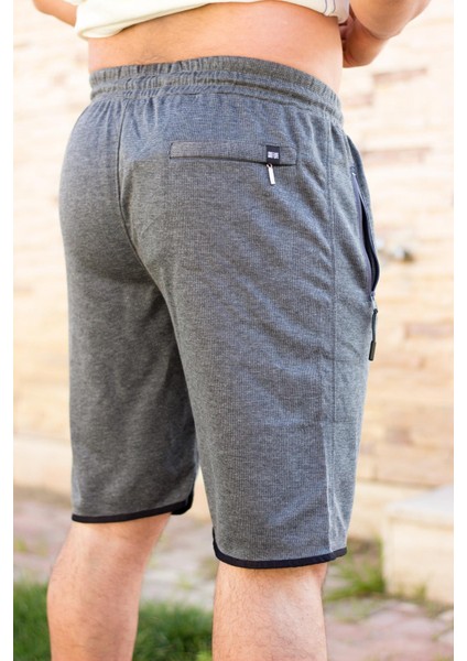 Erkek Gri Petek Kumaş Cepli Gizli Fermuarlı Ipli Kısa Bermuda Şort 21ESRTKPET fırsatları