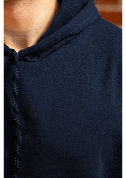 Erkek Lacivert Düz Basic Kapüşonlu Cepli Oversize Sweatshirt 21ESWT1KNG modelleri