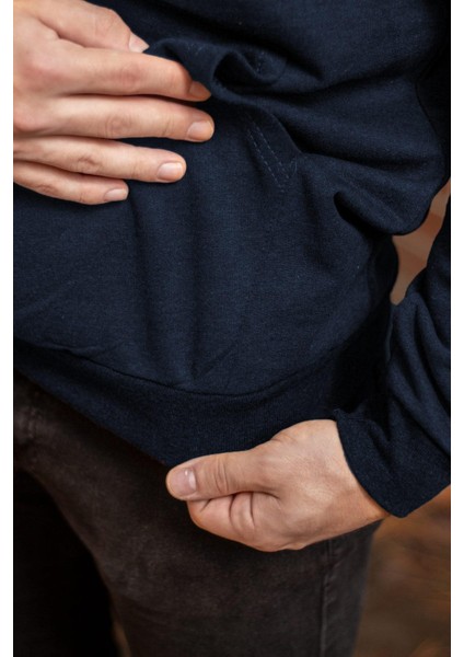 Erkek Lacivert Düz Basic Kapüşonlu Cepli Oversize Sweatshirt 21ESWT1KNG fırsatları