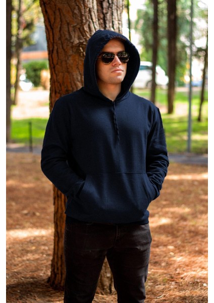 Erkek Lacivert Düz Basic Kapüşonlu Cepli Oversize Sweatshirt 21ESWT1KNG indirimleri