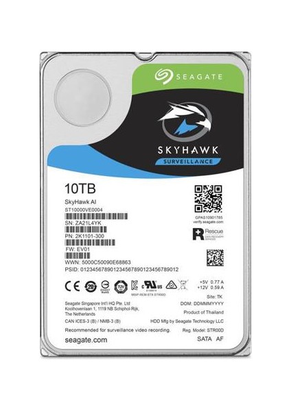 Skyhawk Aı 3.5" 10TB 256MB ST10000VE0008 7200RPM Güvenlik HDD