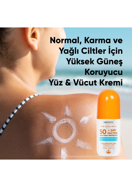 Leke Karşıtı Spf 50+ Tüm Ciltler Için Yüksek Korumalı Nemlendirici Güneş Kremi 100 ml