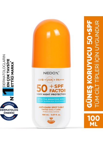 Leke Karşıtı Spf 50+ Tüm Ciltler Için Yüksek Korumalı Nemlendirici Güneş Kremi 100 ml