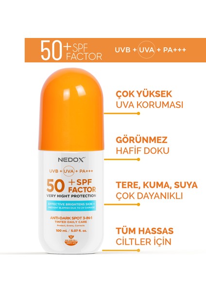 Leke Karşıtı Spf 50+ Tüm Ciltler Için Yüksek Korumalı Nemlendirici Güneş Kremi 100 ml indirimleri