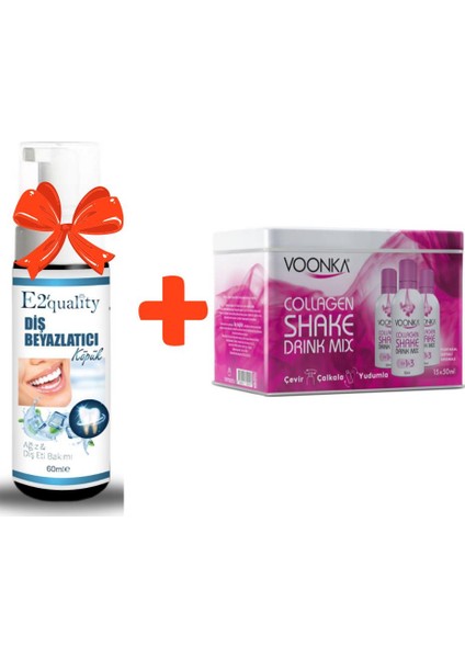 E2'quality Diş Köpük + Voonka Beauty Collagen Shake Drink Mix 15 Saşe Portakal Şeftali Aromalı
