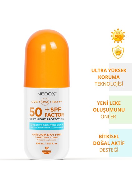 Leke Karşıtı Spf 50+ Tüm Ciltler Için Yüksek Korumalı Nemlendirici Güneş Kremi 100 ml