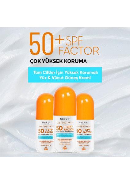 Leke Karşıtı Spf 50+ Tüm Ciltler Için Yüksek Korumalı Nemlendirici Güneş Kremi 100 ml