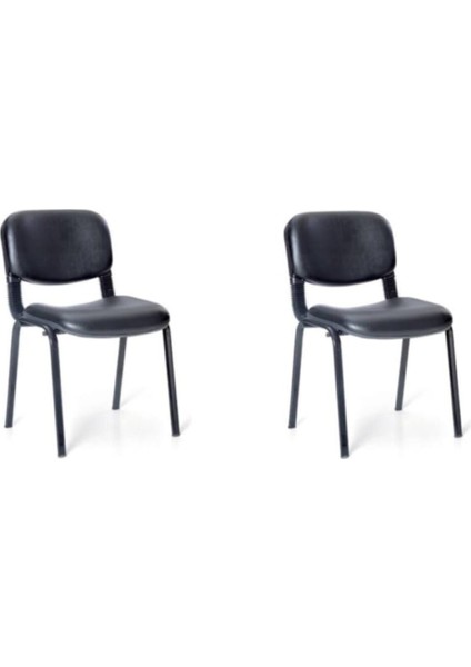 2 Adet Siyah Suni Deri Form Sandalye