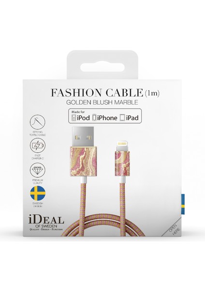 Golden Blush Marble Mfı Apple iPhone Uyumlu Lightning Kablo 1mt Pembe-Gold modelleri