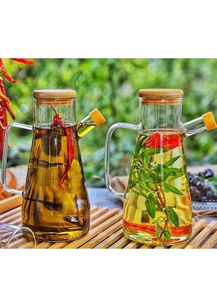 900 ml Bambu Kapaklı Cam Yağdanlık Sirkelik Süt Saklama Su Sürahisi