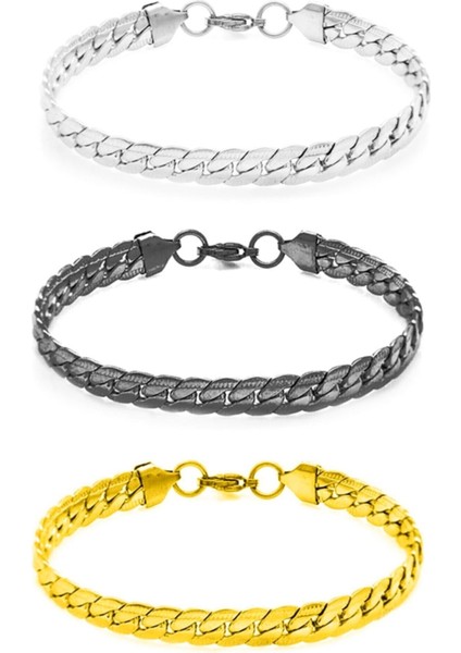 3'lü Snake Model Kararmaz Çelik Bileklik Set