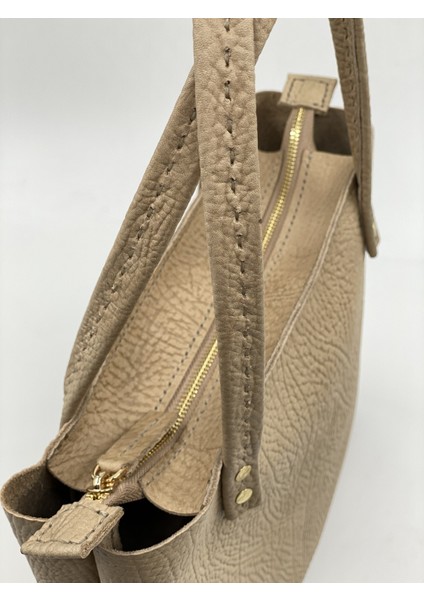 Kadın Bej Desenli Hakiki Deri El Yapımı Omuz Çantası fırsatları