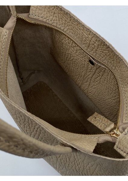 Kadın Bej Desenli Hakiki Deri El Yapımı Omuz Çantası indirimleri