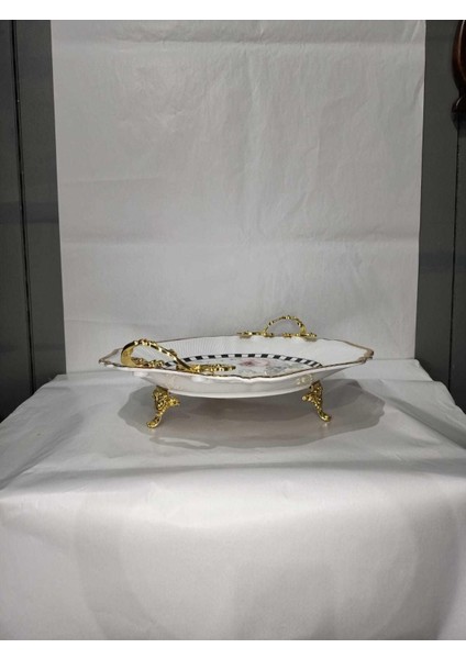 Altıgen Damalı Pembe Güllü Servis 41 x 36 x 14 cm
