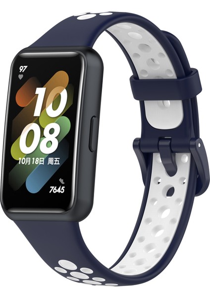Huawei Band 7/7 Nfc Koyu Mavi+Beyaz Için Nefes Alabilen Silikon Saat Grubu (Yurt Dışından)