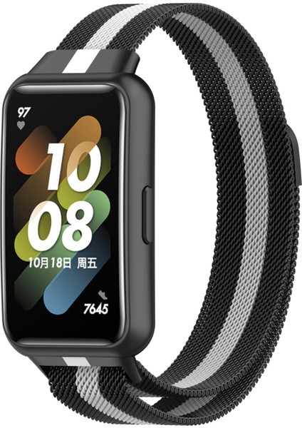 Huawei Band 7 Black+White Için Milan Manyetik Saat Band (Yurt Dışından)