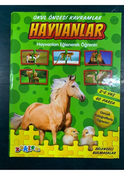 Okul Öncesi Kavramlar Hayvanları Tamamlama Eğlenceli Bulmacalar 2'li Puzzle 2 Parçalı Top. 60 P