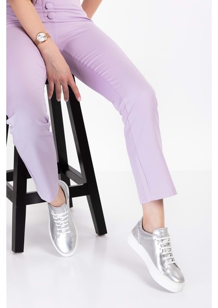 Deri Taş Detay Anatomik Taban Spor Ayakkabı ALS.1358 - Gümüş - 40