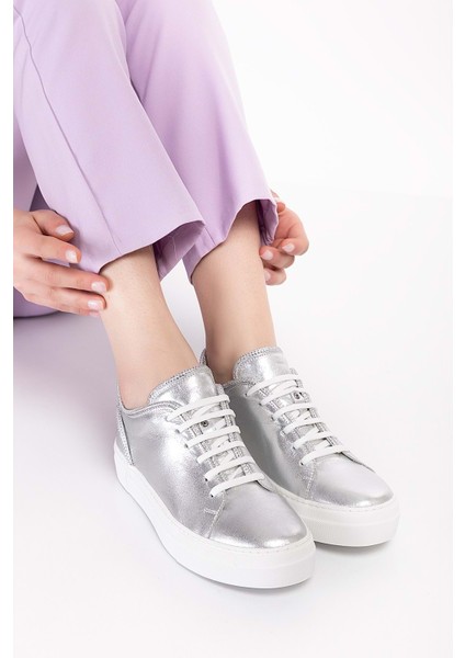 Deri Taş Detay Anatomik Taban Spor Ayakkabı ALS.1358 - Gümüş - 40 modelleri