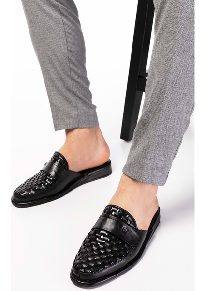 Erkek Deri Örgü Desen Damat Ev Terliği KAYAŞ.102 - Siyah - 41 modelleri