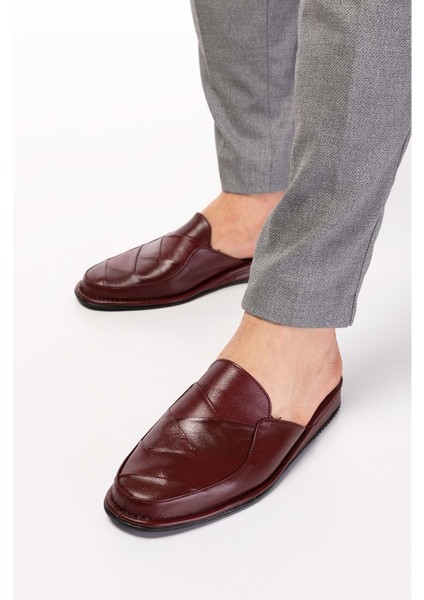 Erkek Deri Damat Ev Terliği KAYAŞ.105 - Bordo - 40 modelleri